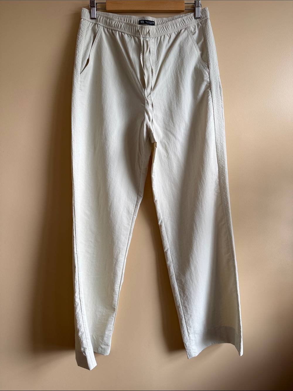 Cream High-Rise Straight Leg Pants